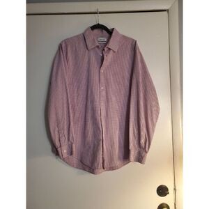 Calvin Klein Long Sleeve Button Down Red And Cream Plaid Shirt Size  17 34/35.
